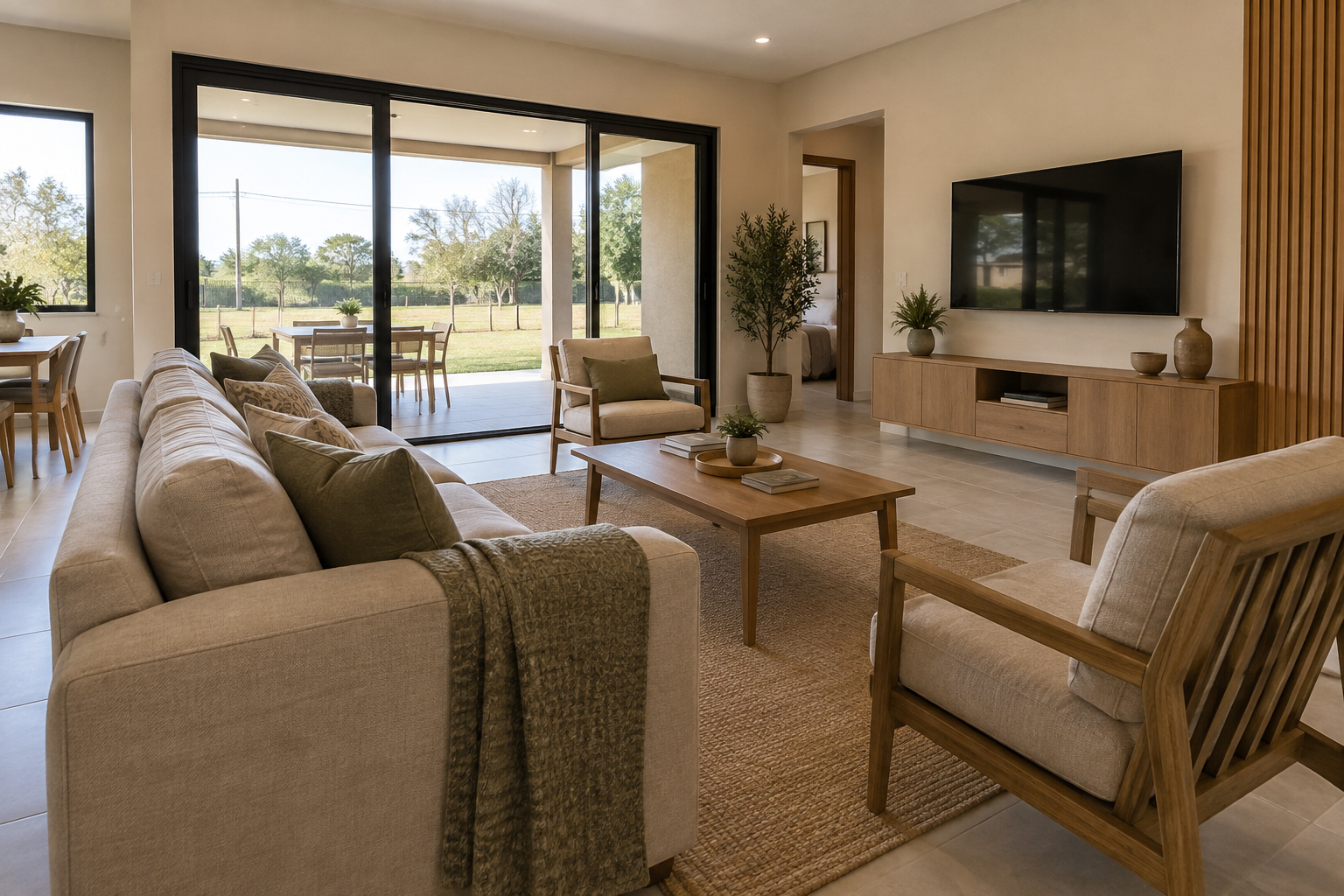 Living room with sliding doors onto the garden