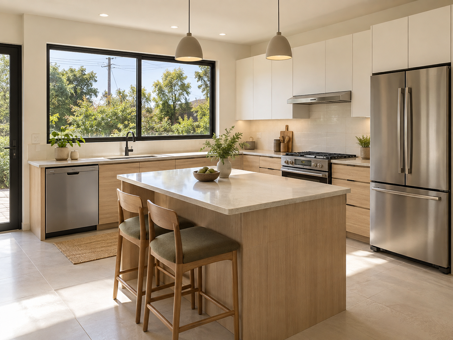 Kitchen with island seating and stainless appliances